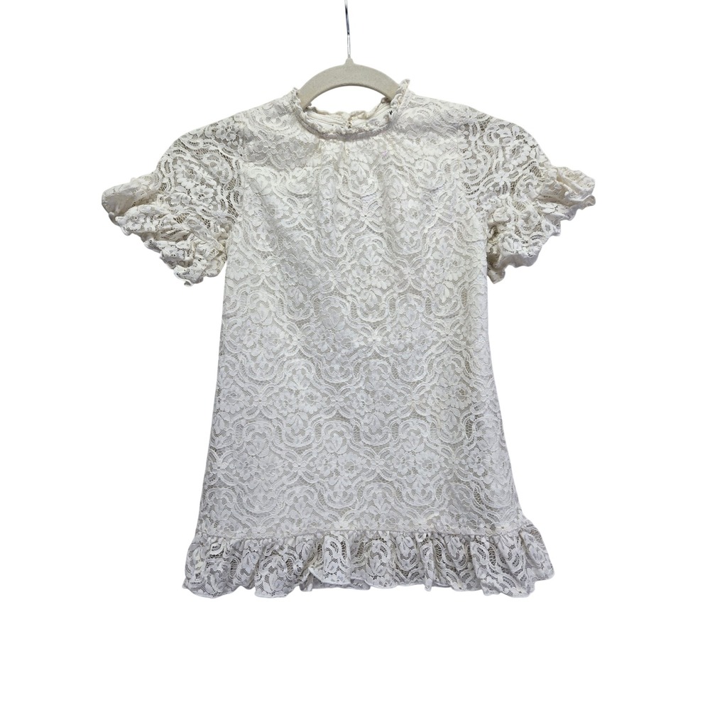 H&M Girls Cream Floral Lace Ruffle Short Sleeve Dress Size 4T 3-4Y Christening